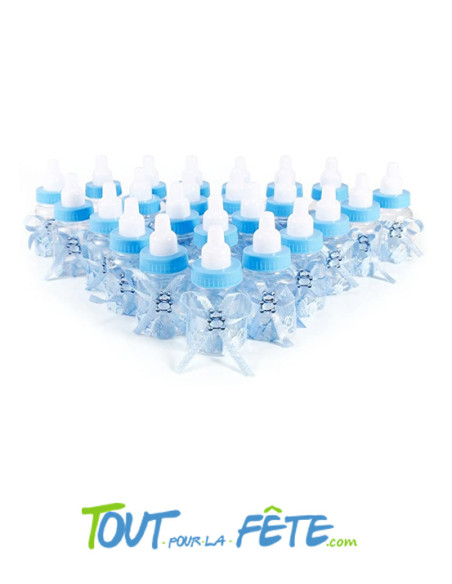 Lot de 6 biberons bleus contenant dragées