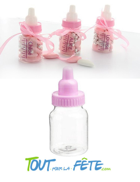 Lot de 6 biberons roses contenant dragées