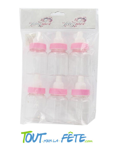 Lot de 6 biberons roses contenant dragées
