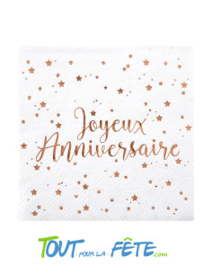 Sachet de 20 serviettes papier blanc et rose gold