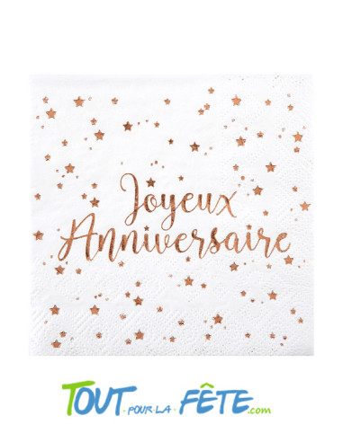 Sachet de 20 serviettes papier blanc et rose gold