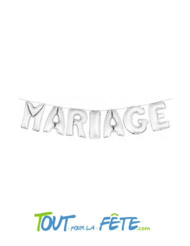 Ballon lettre mariage argent 7 pièces de 36 cm