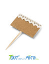 10 Etiquette sur pic et kraft et dentelle 7.5 x 5 cm