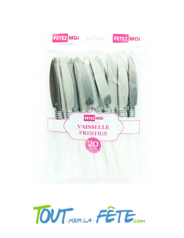 20 couteaux blanches en plastique vaisselle prestige