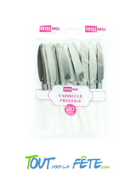 20 couteaux blanches en plastique vaisselle prestige