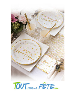 Sachet de 20 serviettes papier blanc et or 2