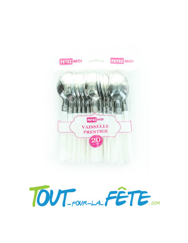 20 cuillères blanches en plastique vaisselle prestige