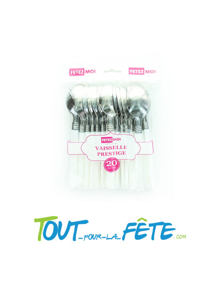 20 cuillères blanches en plastique vaisselle prestige