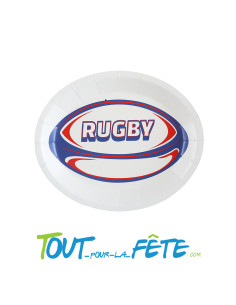 10 assiettes motif rugby tricolore 25 x 20.5 cm