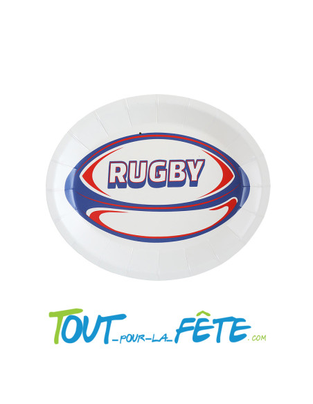 10 assiettes motif rugby tricolore 25 x 20.5 cm