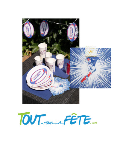 20 serviettes 3 plis motif rugby tricolore 33 x 33 cm