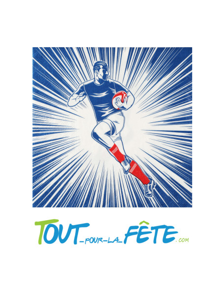 20 serviettes 3 plis motif rugby tricolore 33 x 33 cm