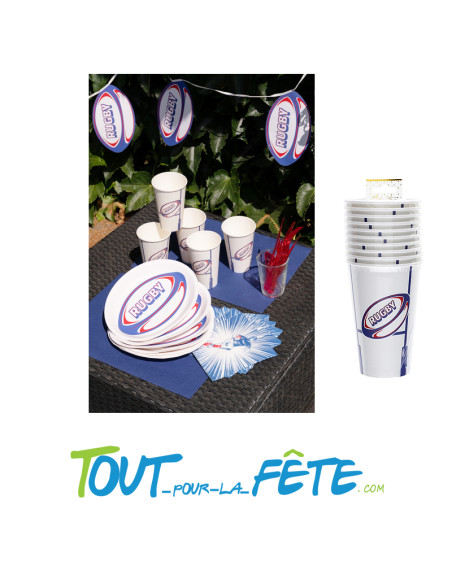 Lot de 10 grands gobelets rugby en carton