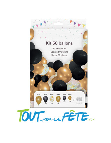 Kit de 50 ballons pour arche or et noir