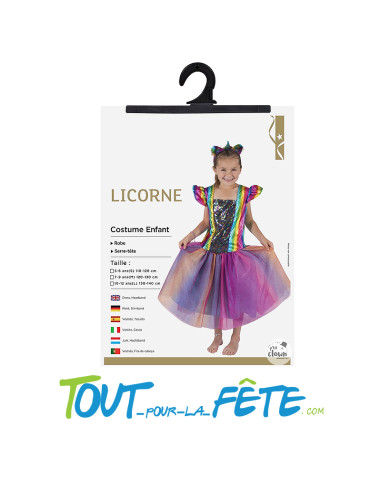 Costume licorne - enfant - arc en ciel - 5/6 ans