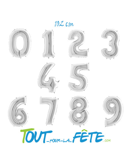 Ballon chiffre aluminium 102 cm argent