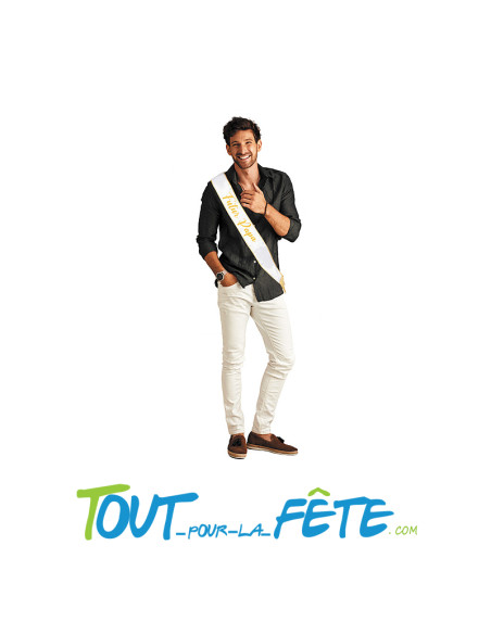Echarpe mister Futur papa blanche et or pailleté baby shower, reveal gender