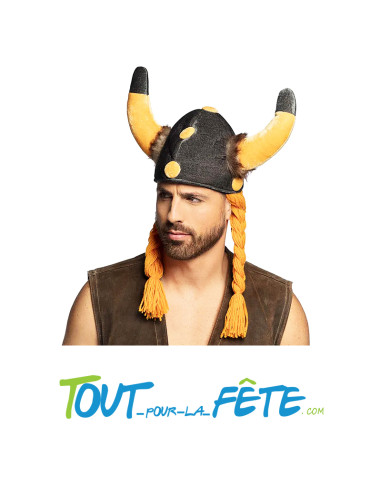 Chapeau Gaulois avec cornes et tresses