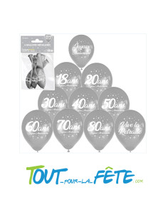Sachet de 6 ballons métal argent 30 cm vive la retraite 2
