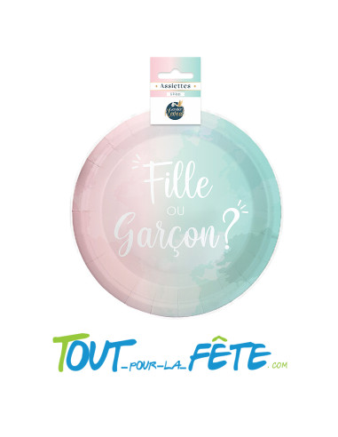 Pack de 6 Assiettes Gender Reveal 23 cm