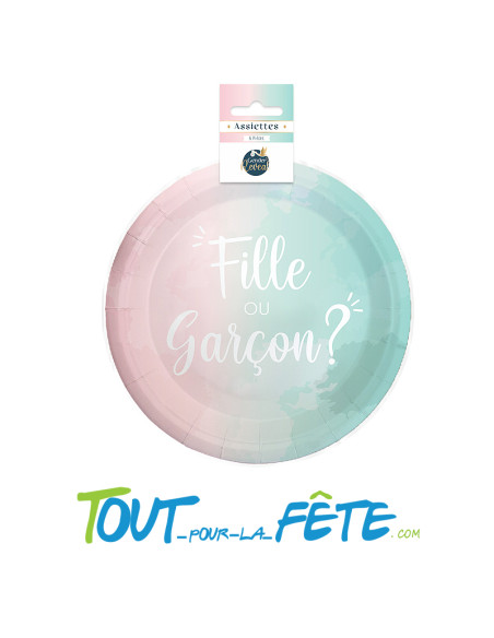 Pack de 6 Assiettes Gender Reveal 23 cm