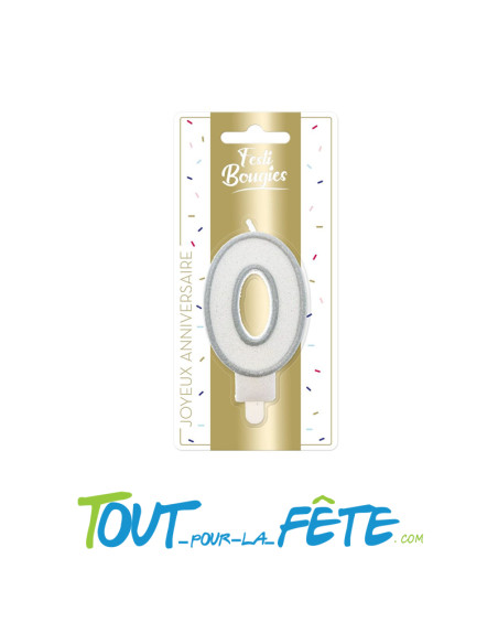 Bougie chiffre anniversaire argent irisée