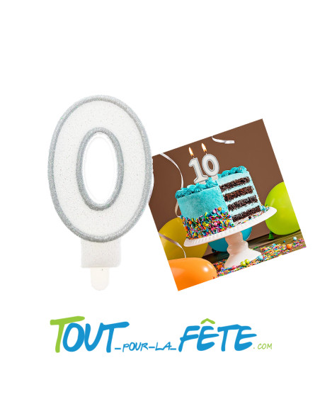 Bougie chiffre anniversaire argent irisée