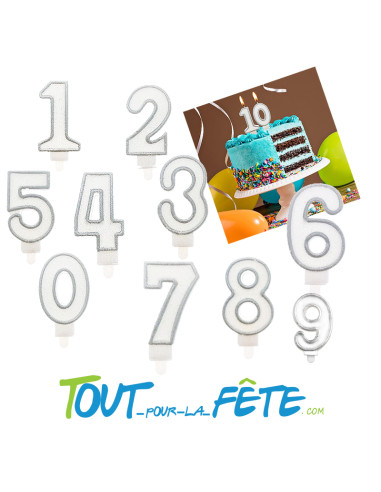 Bougie chiffre anniversaire argent irisée