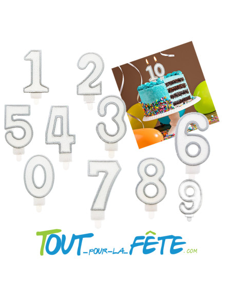 Bougie chiffre anniversaire argent irisée