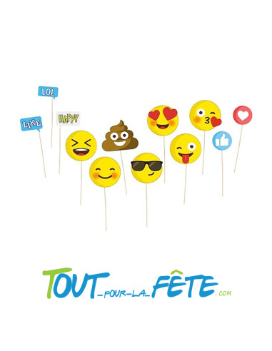 Kit PHOTO BOOTH thème Emojicones smiley 12 pièces