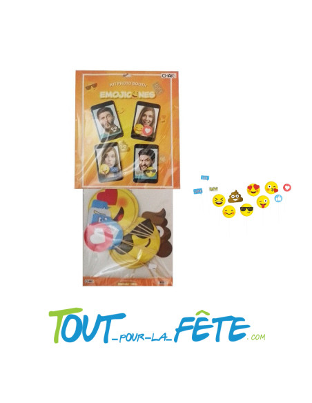 Kit PHOTO BOOTH thème Emojicones smiley 12 pièces