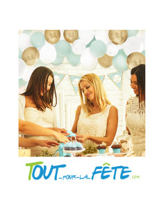 Kit de 40 ballons baby shower couleur blanc bleu menthe et or 2