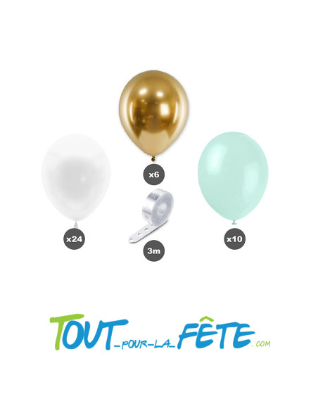 Kit de 40 ballons baby shower couleur blanc bleu menthe et or