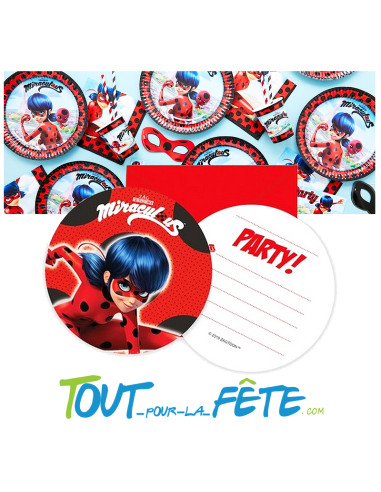 Lot de 8 invitations et enveloppes Miraculous Lady bug