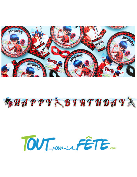 1 guirlande en carton Happy birthday Miraculous Lady bug