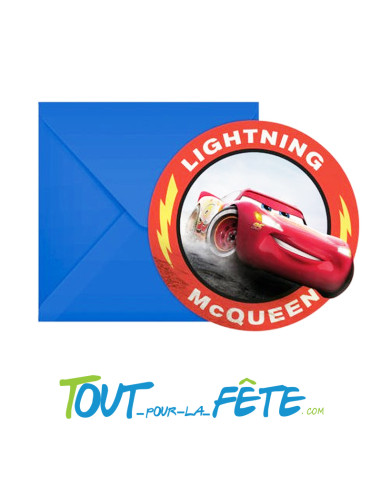 Lot de 6 cartons d'invitation Cars Disney Pixar