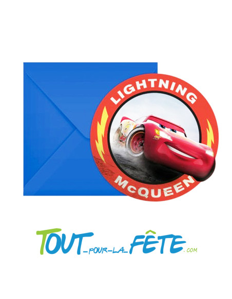 Lot de 6 cartons d'invitation Cars Disney Pixar