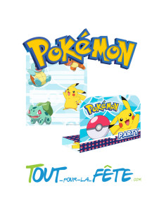 Lot de 8 invitations et enveloppe Pokémon © 2