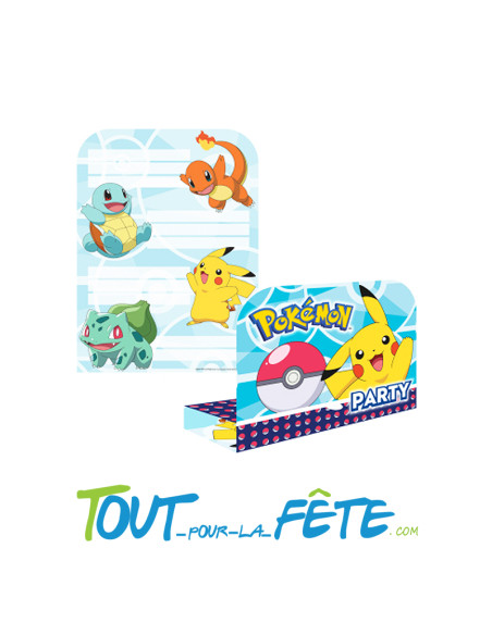 Lot de 8 invitations et enveloppe Pokémon ©