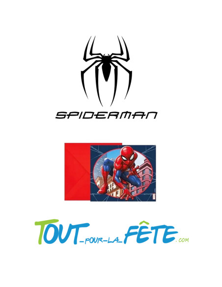 Lot de 6 invitations et enveloppes Spider-Man
