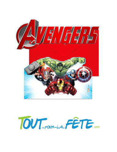 Lot de 6 invitations et enveloppes Avengers ©