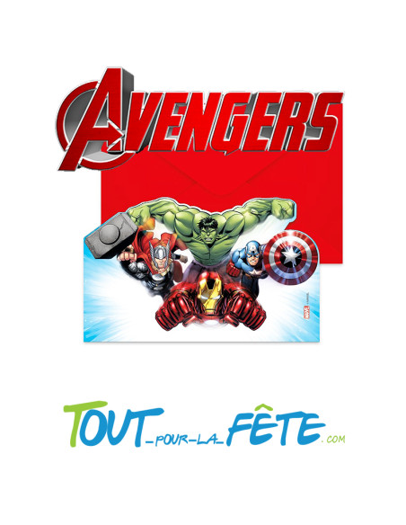 Lot de 6 invitations et enveloppes Avengers ©