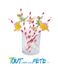 Lot de 6 pailles motifs dinosaure 20 cm