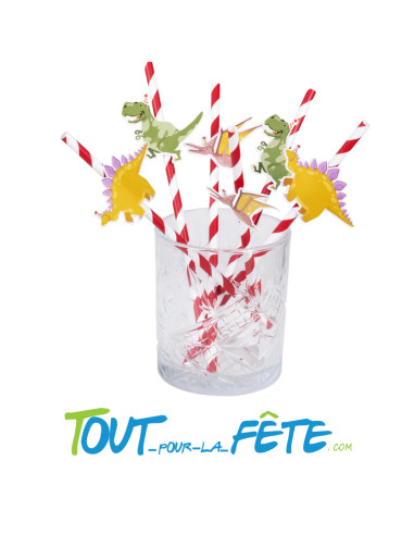 Lot de 6 pailles motifs dinosaure 20 cm