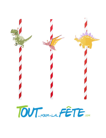Lot de 6 pailles motifs dinosaure 20 cm