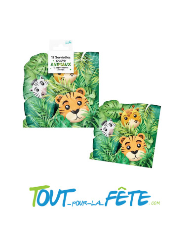 Lot de 12 serviettes animaux 14.5 cm