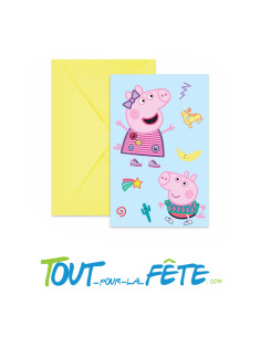 Lot de 6 cartes d'invitation + enveloppes Peppa Pig  ©