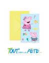 Lot de 6 cartes d'invitation + enveloppes Peppa Pig  ©