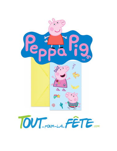 Lot de 6 cartes d'invitation + enveloppes Peppa Pig  ©