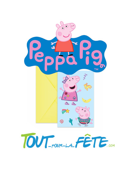 Lot de 6 cartes d'invitation + enveloppes Peppa Pig  ©